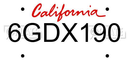 6GDX190 California License Plate