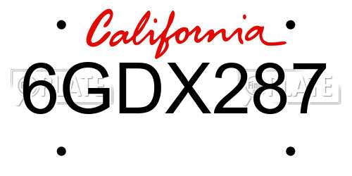 6GDX287 California License Plate