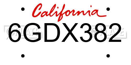 6GDX382 California License Plate