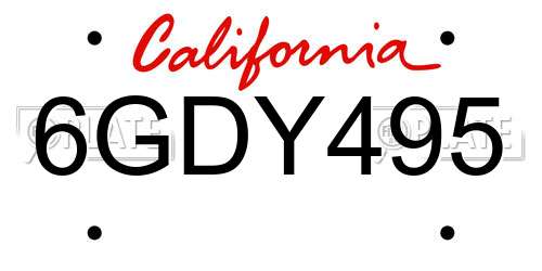6GDY495 California License Plate