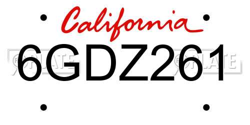 6GDZ261 California License Plate