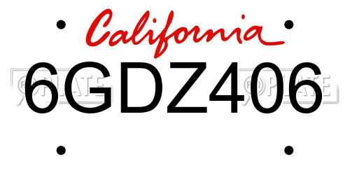 6GDZ406 California License Plate
