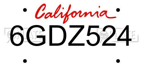 6GDZ524 California License Plate