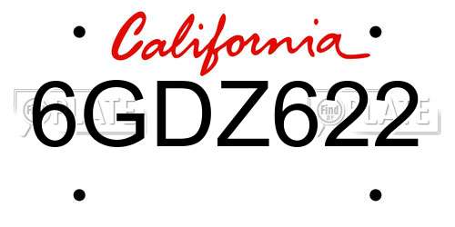 6GDZ622 California License Plate