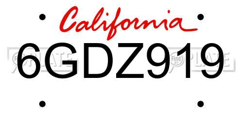 6GDZ919 California License Plate
