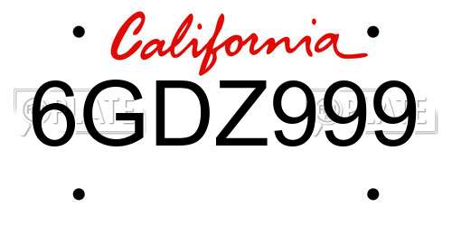 6GDZ999 California License Plate