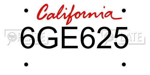 6GE625 California License Plate