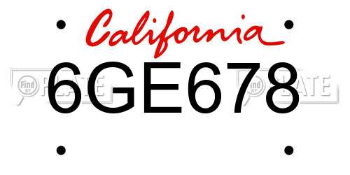 6GE678 California License Plate