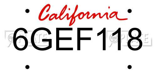 6GEF118 California License Plate