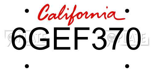 6GEF370 California License Plate