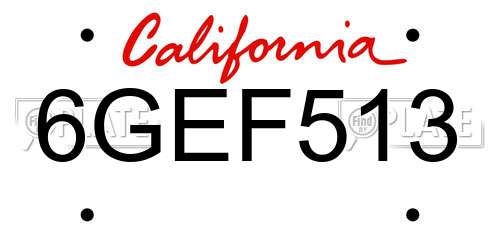 6GEF513 California License Plate