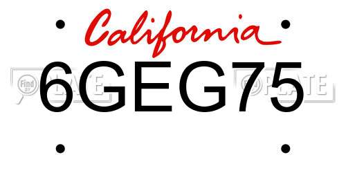 6GEG75 California License Plate