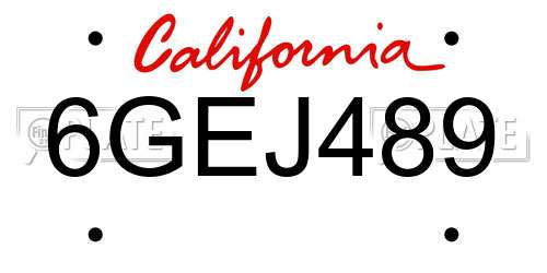 6GEJ489 California License Plate