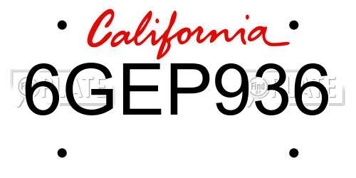 6GEP936 California License Plate