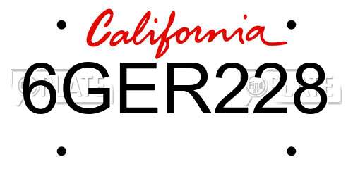 6GER228 California License Plate