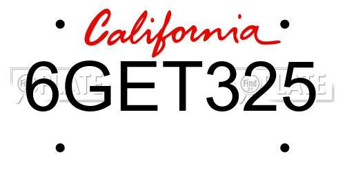 6GET325 California License Plate