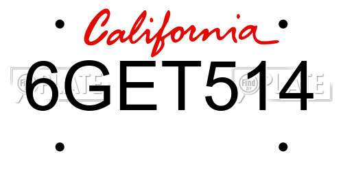 6GET514 California License Plate