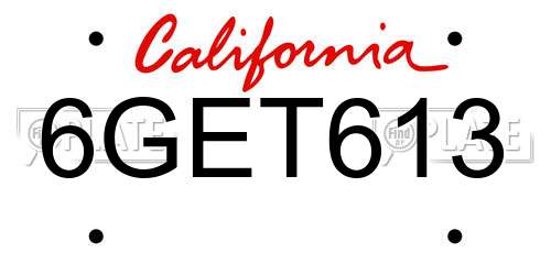 6GET613 California License Plate