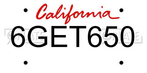 6GET650 California License Plate