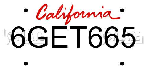 6GET665 California License Plate