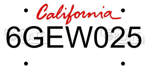 6GEW025 California License Plate