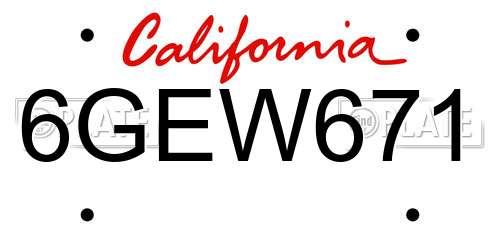 6GEW671 California License Plate