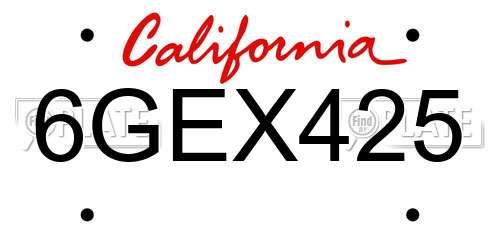 6GEX425 California License Plate