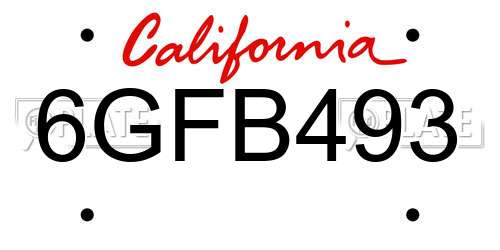 6GFB493 California License Plate
