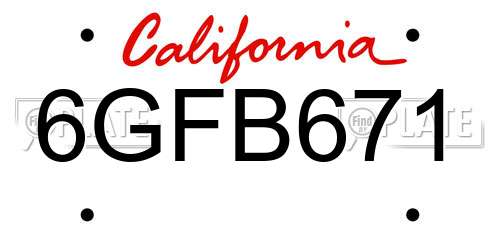 6GFB671 California License Plate