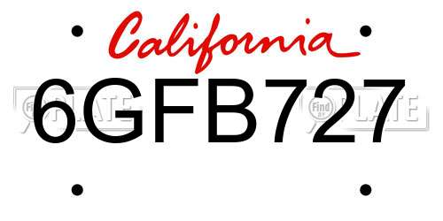 6GFB727 California License Plate
