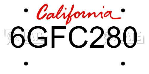 6GFC280 California License Plate