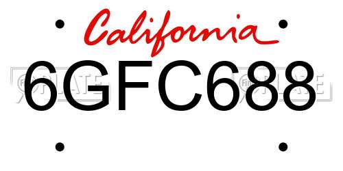 6GFC688 California License Plate