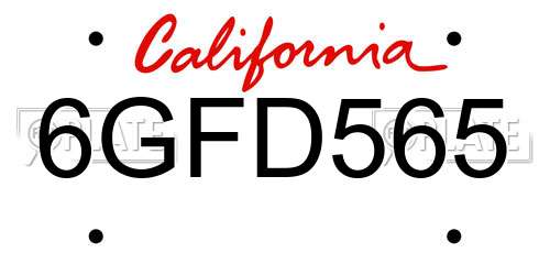 6GFD565 California License Plate