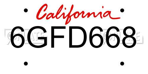 6GFD668 California License Plate