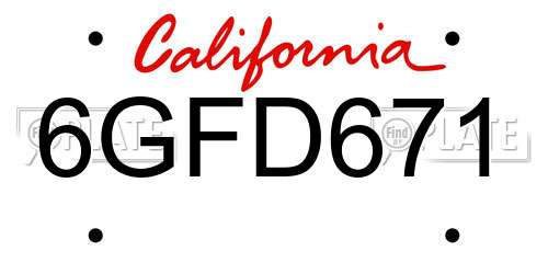 6GFD671 California License Plate