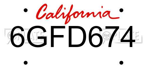 6GFD674 California License Plate