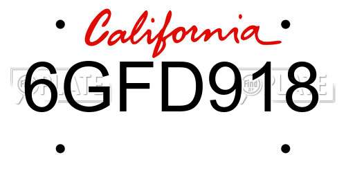6GFD918 California License Plate