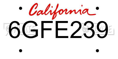 6GFE239 California License Plate