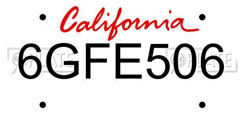 6GFE506 California License Plate