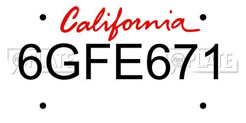 6GFE671 California License Plate