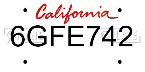6GFE742 California License Plate
