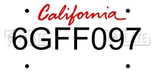 6GFF097 California License Plate