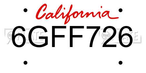 6GFF726 California License Plate