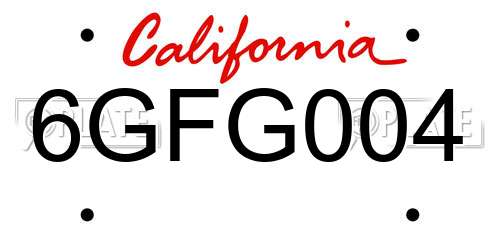 6GFG004 California License Plate