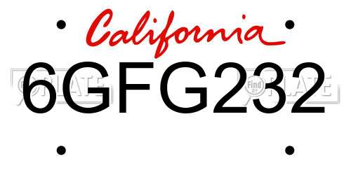 6GFG232 California License Plate