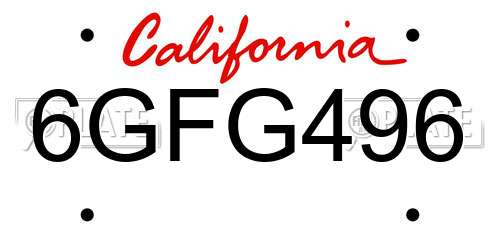 6GFG496 California License Plate