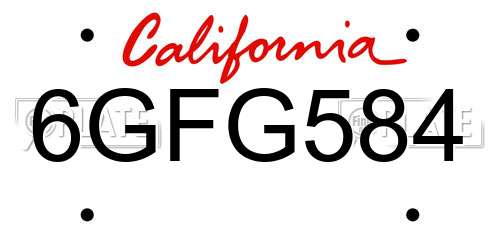 6GFG584 California License Plate