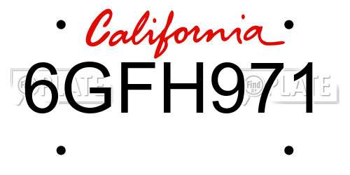 6GFH971 California License Plate