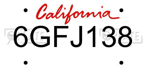 6GFJ138 California License Plate