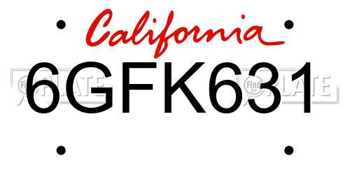 6GFK631 California License Plate